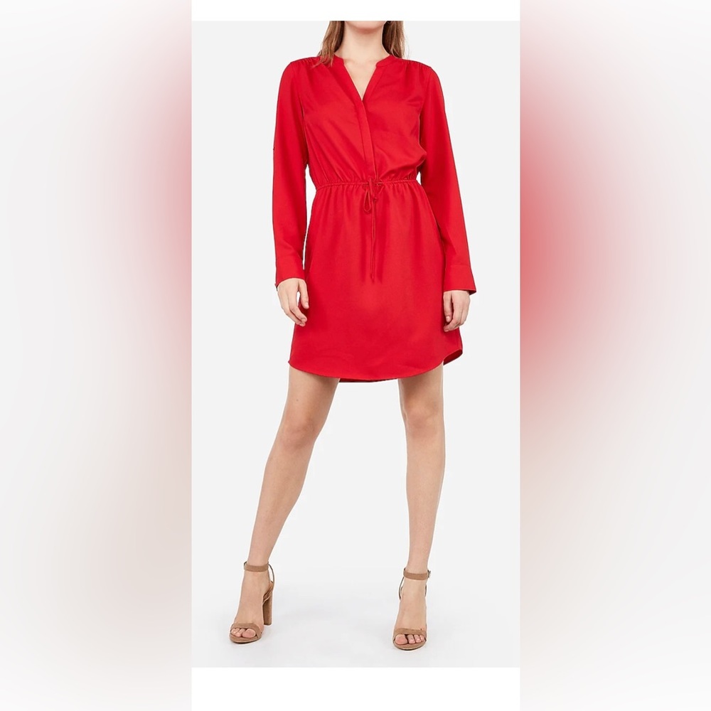 Express tie waist , long sleeve, shirt, dress, black, extra small